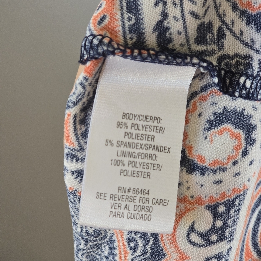 Sandra Darren | 3/4 Sleeve Keyhole Neck Printed A-Line Dress | Size 6 - Picture 4 of 6